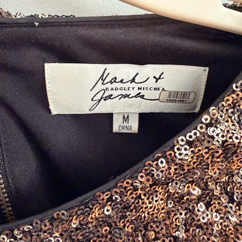 Badgley Mischka Gold Sequin Long Sleeve Dress - Picture 3 of 5